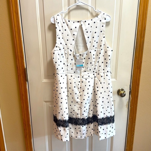 NWT Danny and Nicole White Polka Dot Dress with Black Lace Trim - Picture 2 of 8